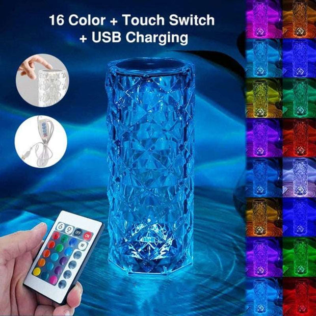 16 Colors LED Crystal Lamp Rose Light Touch Table Lamps Bedr - Golden Greatness